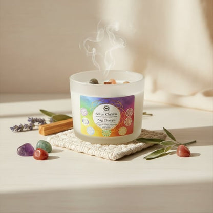 Bougie multicolore parfumée Nag Champa avec symboles chakras