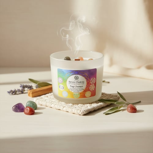 Bougie multicolore parfumée Nag Champa avec symboles chakras