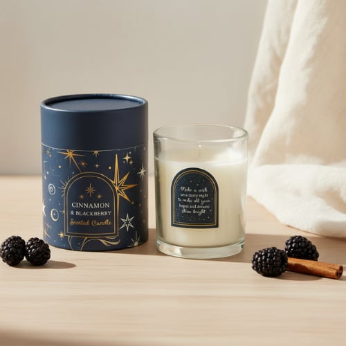 Bougie bleue nuit avec motifs étoilés