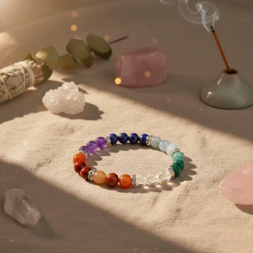 Bracelet élastique avec perles multicolores des 7 chakras