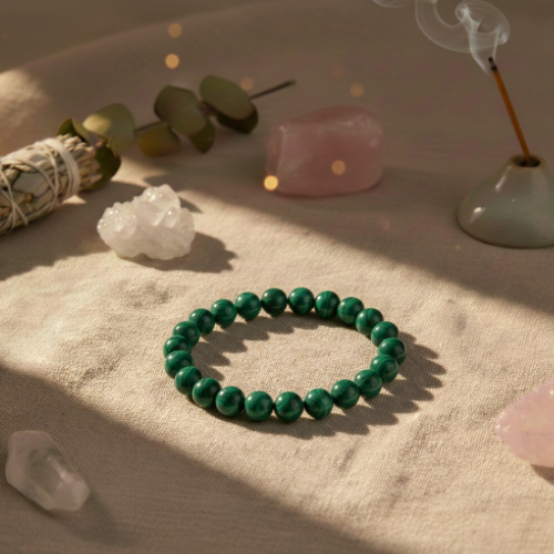 Bracelet en perles de malachite verte rayée
