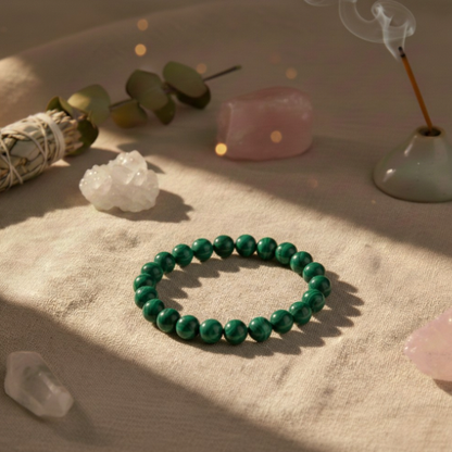 Bracelet en perles de malachite verte rayée