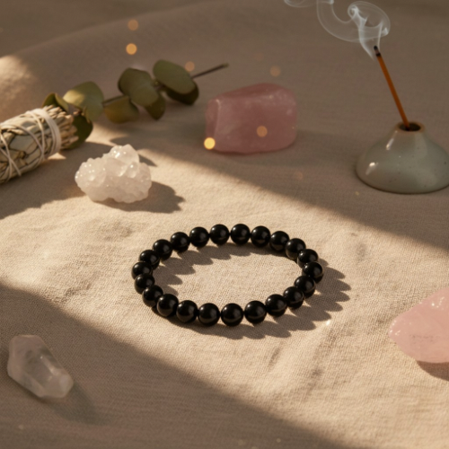 Bracelet en perles d'onyx noir mat