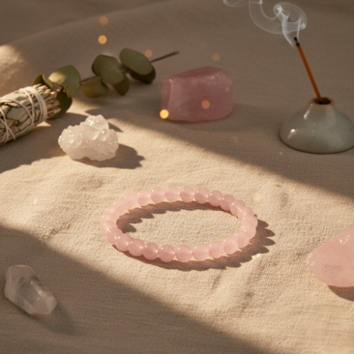 Bracelet en perles de quartz rose translucide