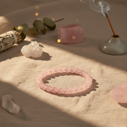 Bracelet en perles de quartz rose translucide