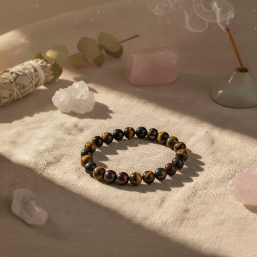 Bracelet triple rangs avec pierres protectrices