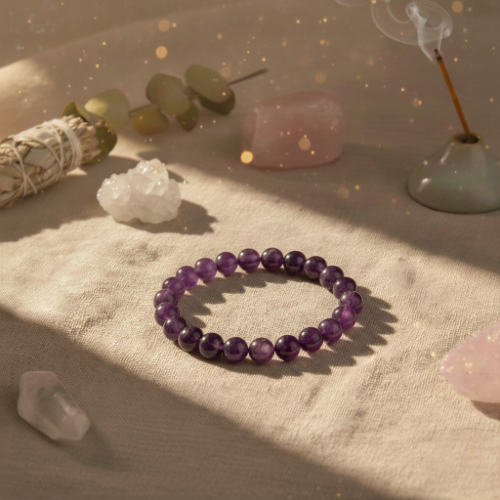 Bracelet en perles d'améthyste violette polie