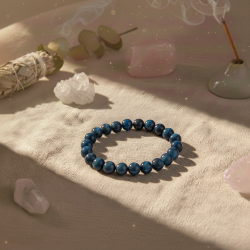 Bracelet en perles d'œil de faucon bleu-gris chatoyant