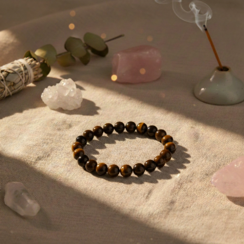 Bracelet en perles d'œil de tigre doré-brun