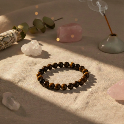 Bracelet en perles d'œil de tigre doré-brun