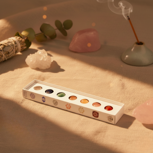 Coffret contenant pierres et accessoires chakras
