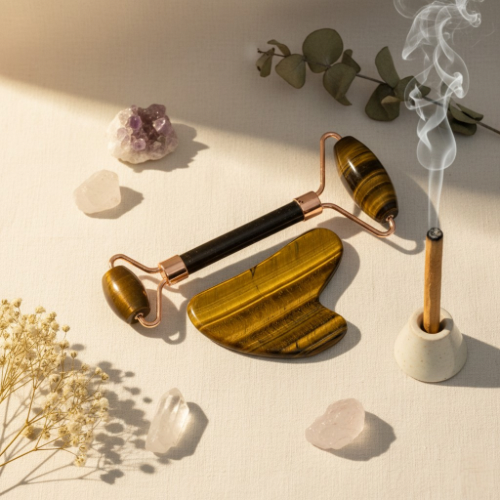 Coffret cadeau avec œil de tigre et outils lithothérapie