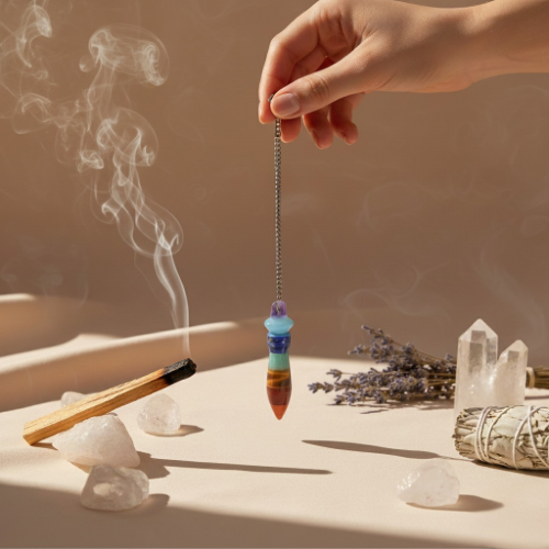 Pendule multicolore incorporant les sept pierres des chakras