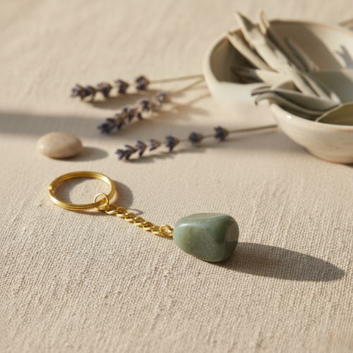 Porte-clés avec pierre d'aventurine verte polie