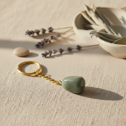 Porte-clés avec pierre d'aventurine verte polie