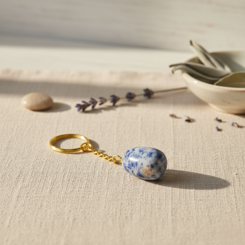Porte-clés avec pierre de sodalite bleue