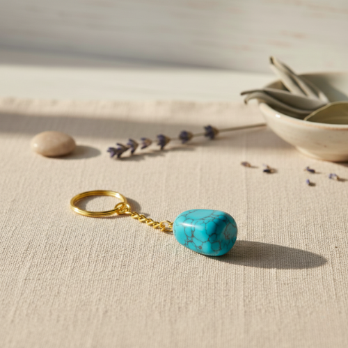 Porte-clés avec turquoise naturelle bleu-vert